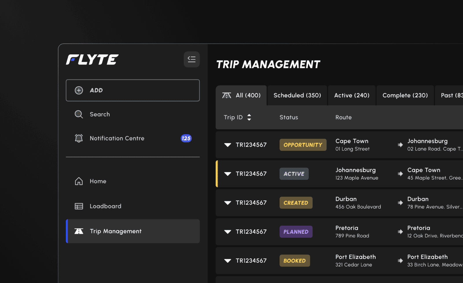 Flyte Trip Management Dashboard - Manage all your trips in one place